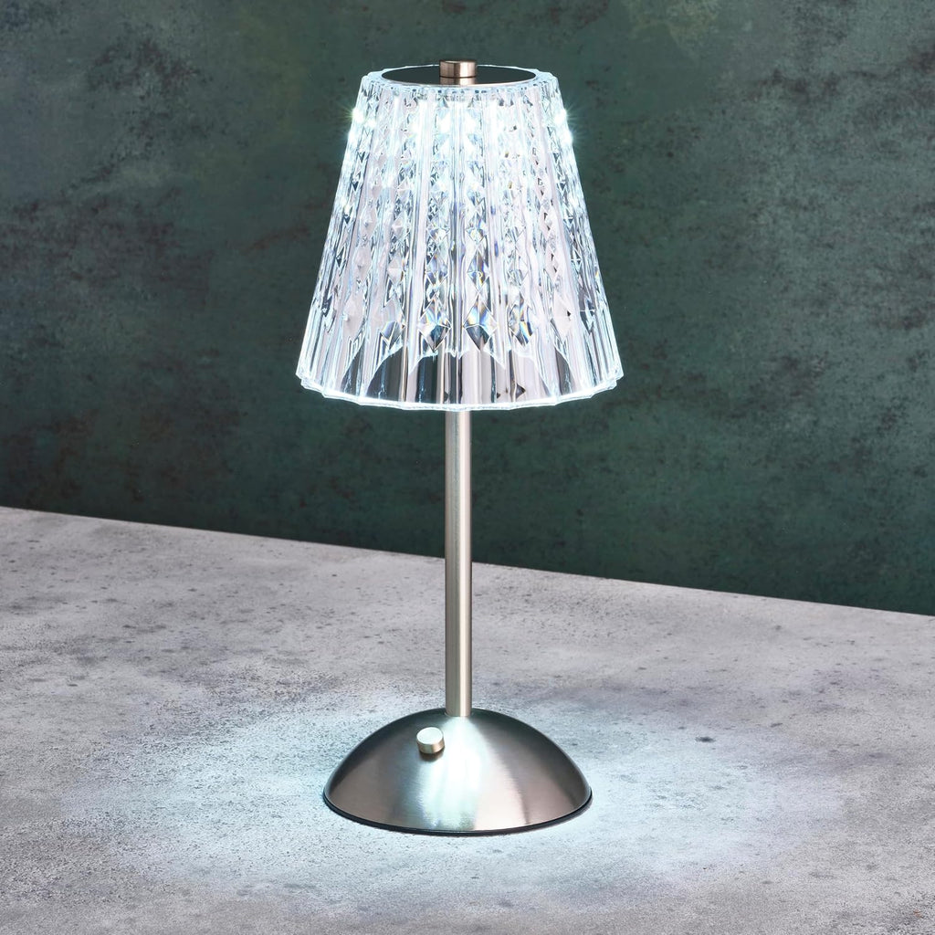 Elements 11.8-Inch Silver Rechargeable LED Table Lamp - Touch Control with 3 Light Colors, Stepless Dimming, Metal Construction, 1200mAh Battery, USB-C Charging