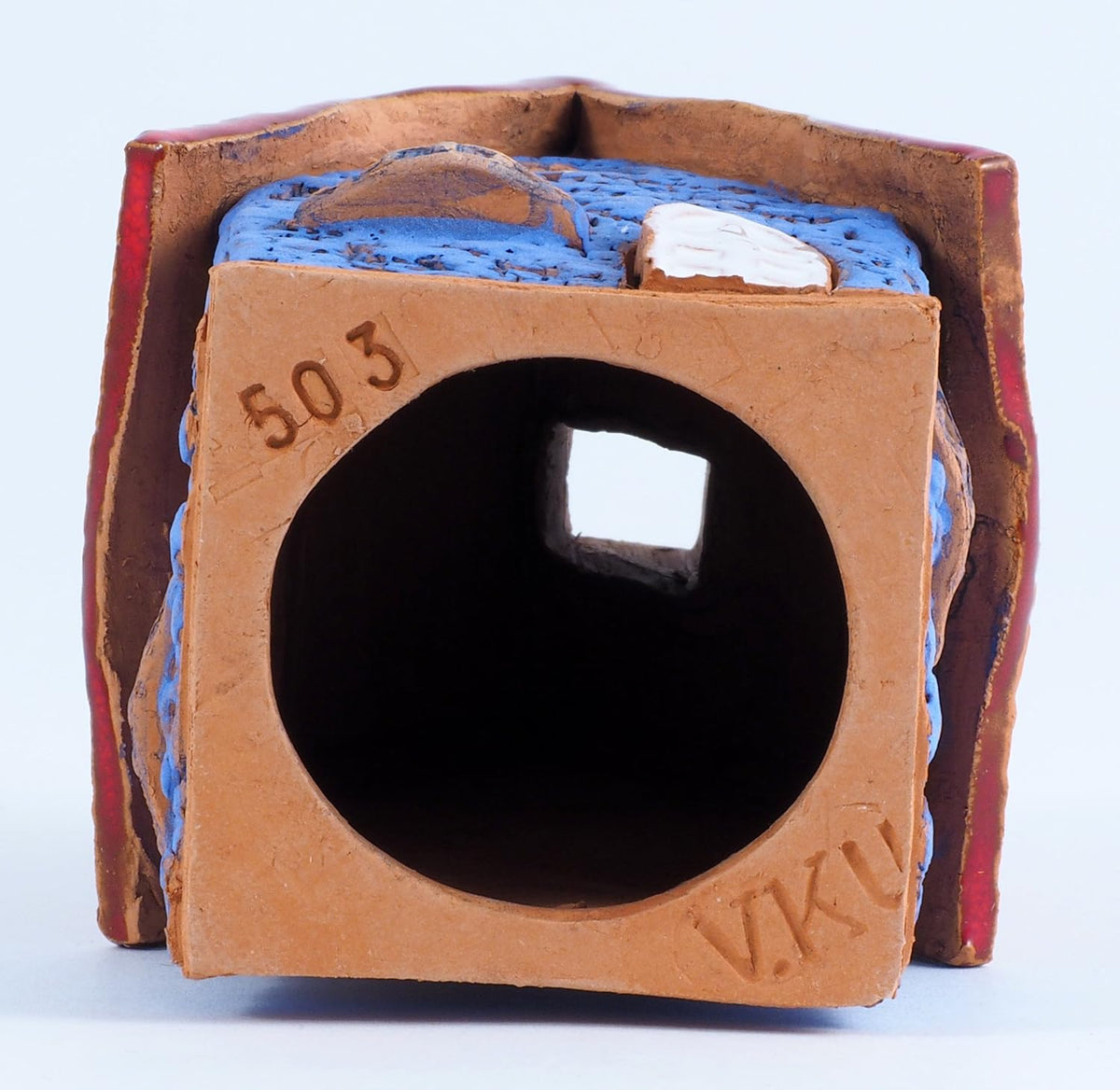 Ceramic Houses and Villages Collection - Handmade House Miniature Cone Incense Holder Burner Handcrafted Blue House Hand Painted R503