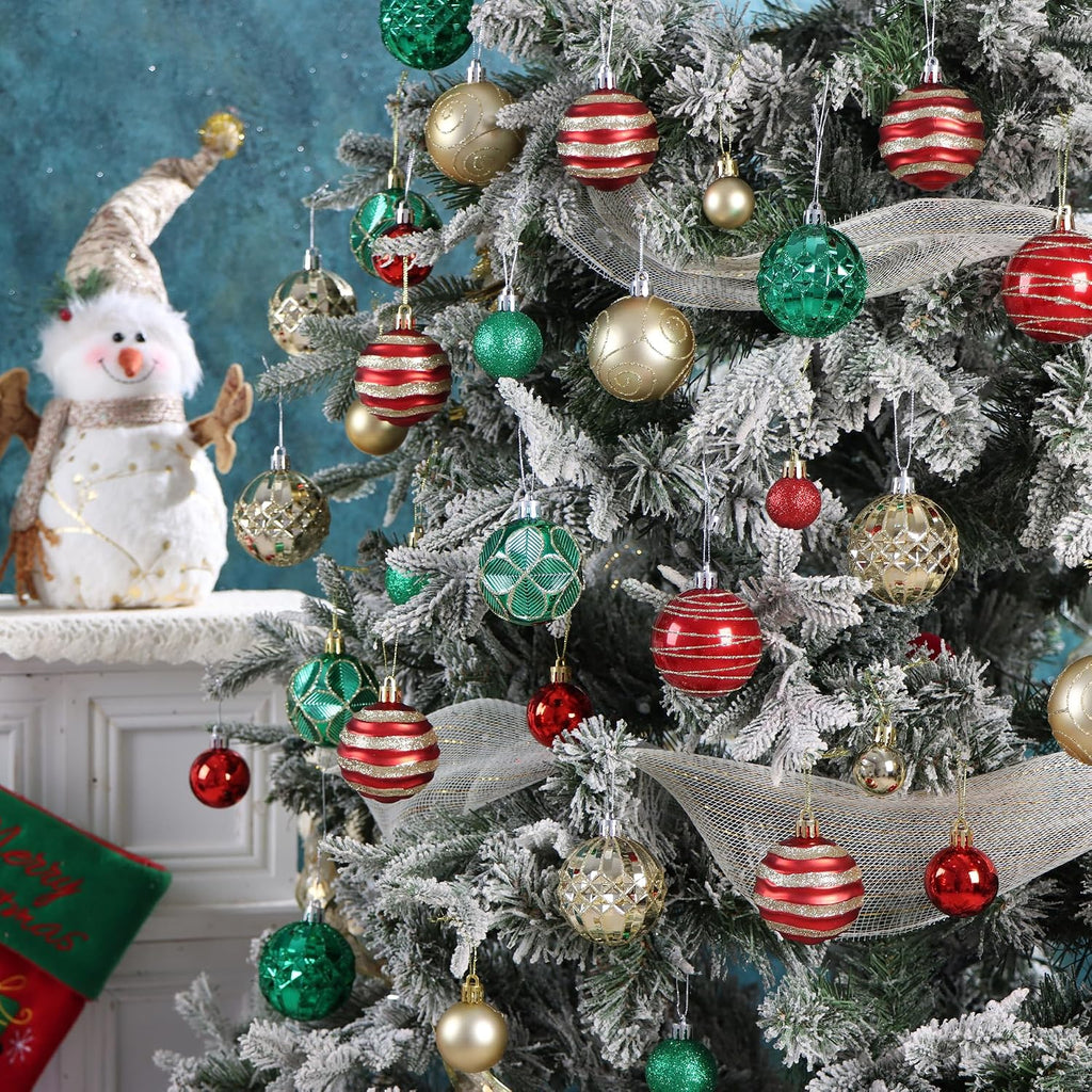 100Pcs Red Green Gold Christmas Ball Ornaments Vintage Tree Decorations