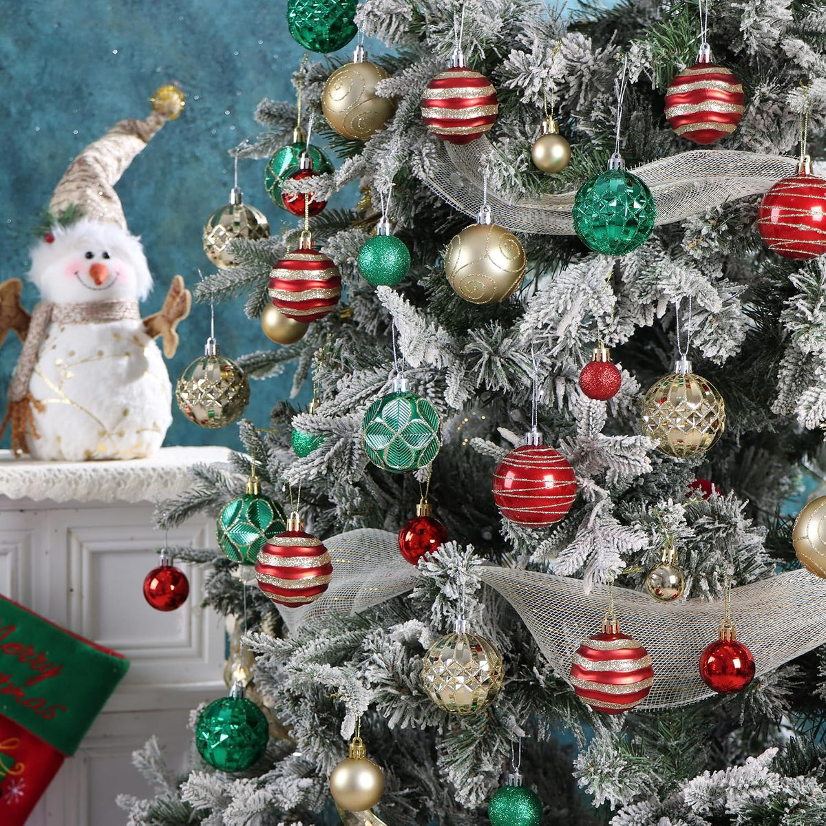 100Pcs Red Green Gold Christmas Ball Ornaments Vintage Tree Decorations