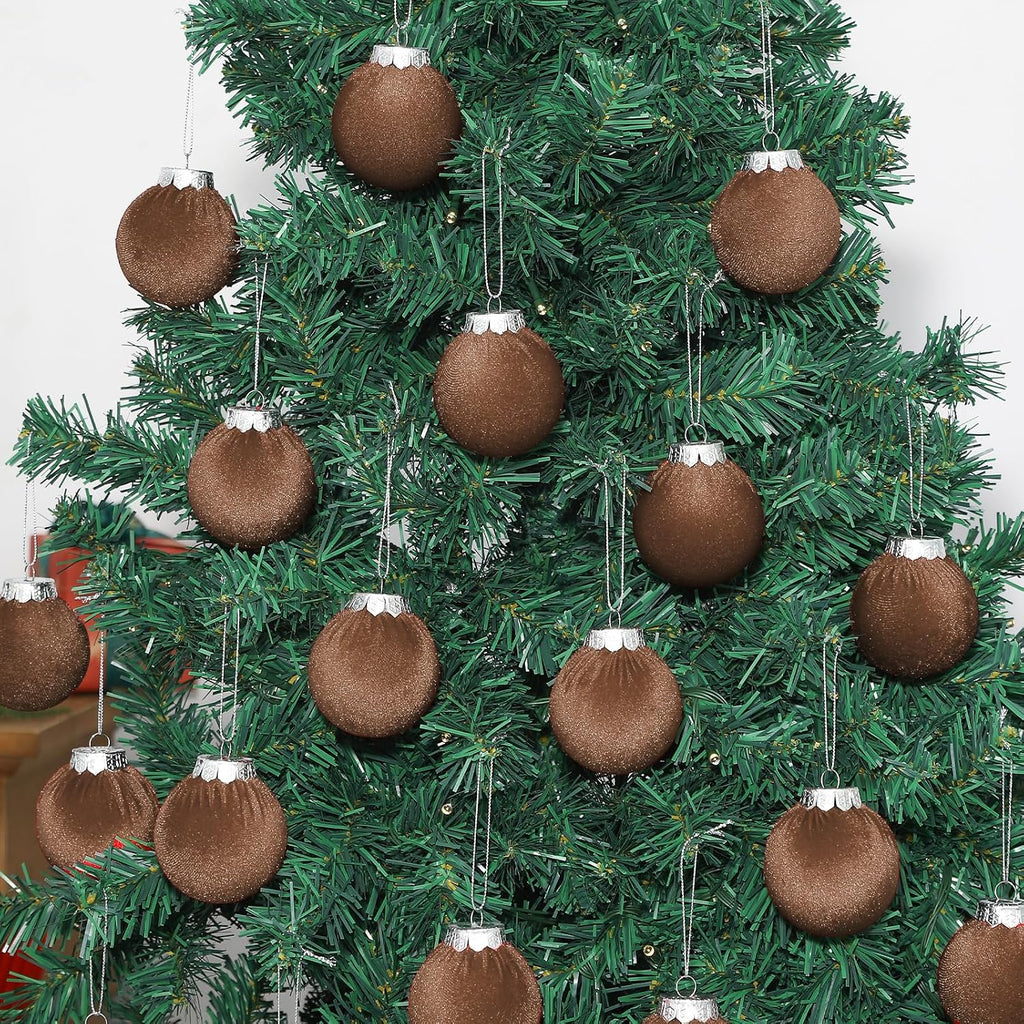 Velvet Christmas Balls Set 30pcs Dark Brown Velvet Christmas Tree Ornaments Shatterproof Xmas Hanging Balls Decorative Hanging for Xmas Holiday Family Home Store Indoor Decor 2.4inch