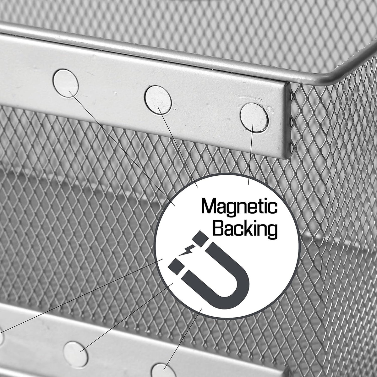 YBM HOME Wire Mesh Magnetic Storage Basket, Trash Caddy, Container, Desk Tray, Office Supply Organizer Silver for Refrigerator/Microwave Oven or Magnetic Surface in Kitchen or Office (1, Large)