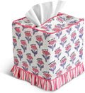 CPC 100% Cotton Ruffle Block Print Tissue Box Cover, Pink Sapphire