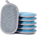 Non Scratch Scrub Sponge-6pack, Dual-Sided Sponges Kitchen(M,Gray-Blue)