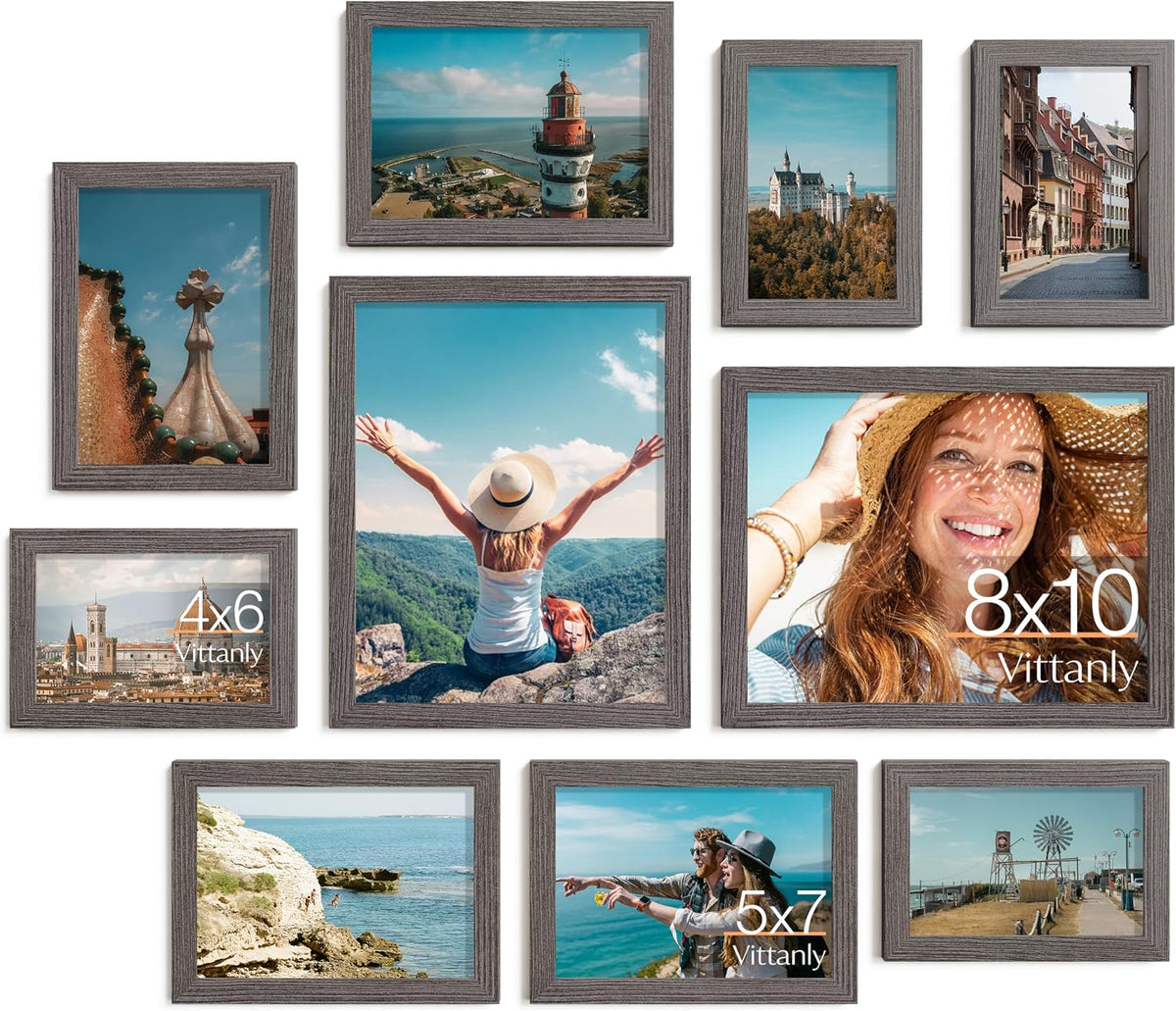 Vittanly 10 Pack Picture Frames Collage Wall Decor, Rustic Grey