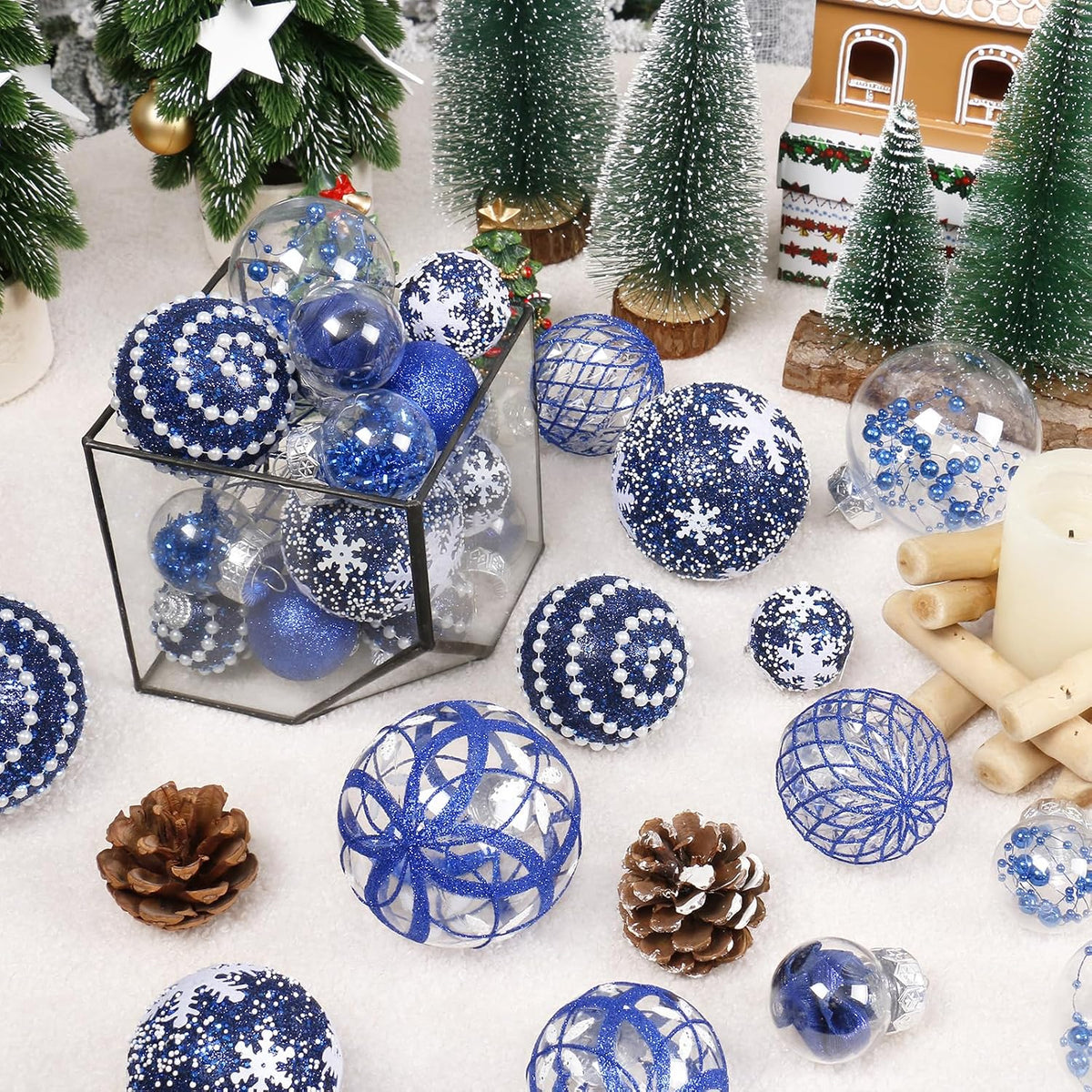 33PCS Blue Christmas Ball Ornaments Set for Xmas Tree Decorations
