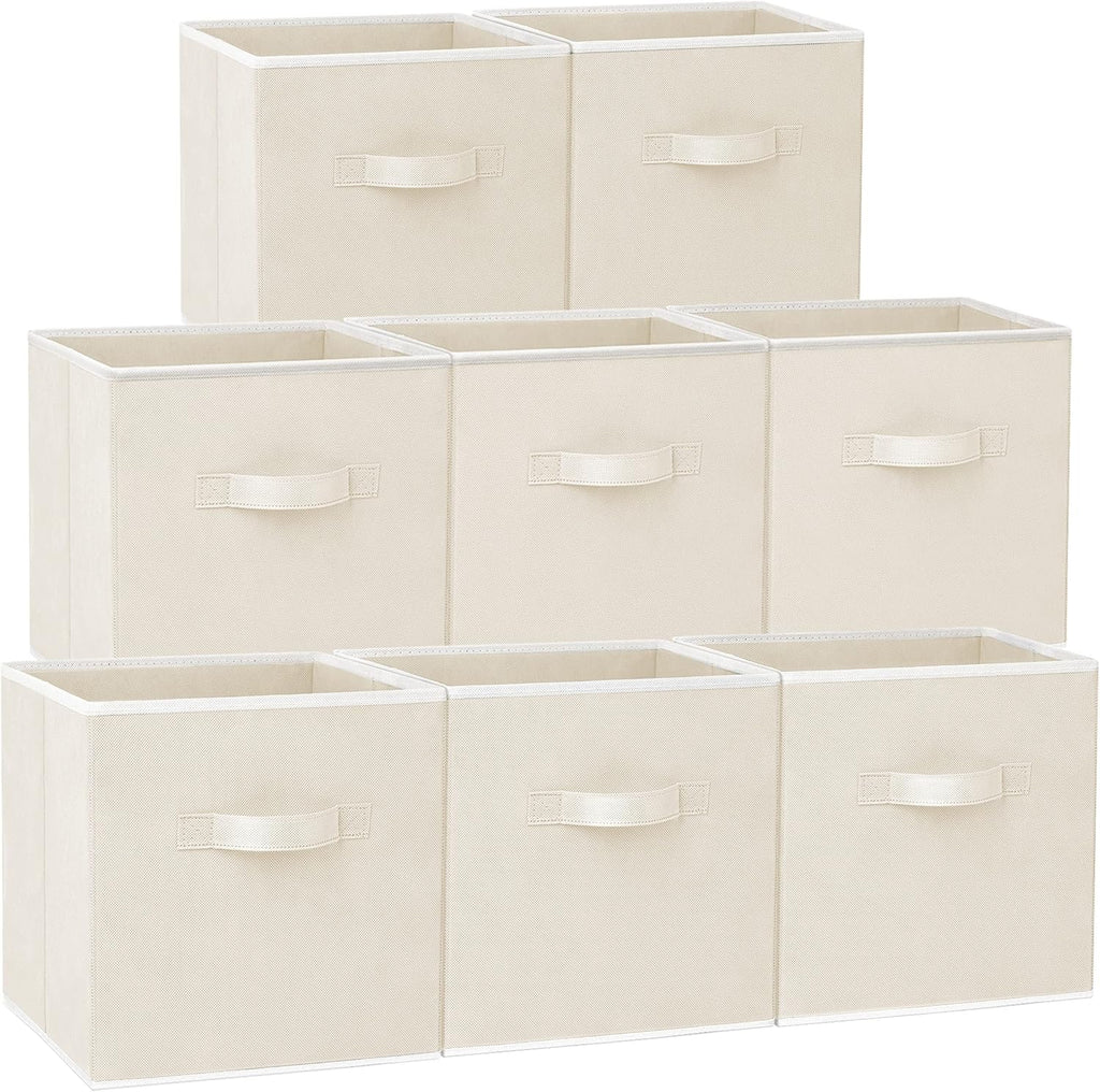 Criusia Large Storage Cubes - 13 Inch Heavy Duty Fabric Storage Bins for Shelves Closet, Cube Organizer - 8 Pack Collapsible Cube Storage Bins Baskets for Organizing Clothes Blankets Toys (Beige)