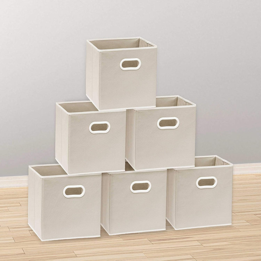 Simple Houseware 11-Inch Foldable Cube Storage Bins with Handles, Beige