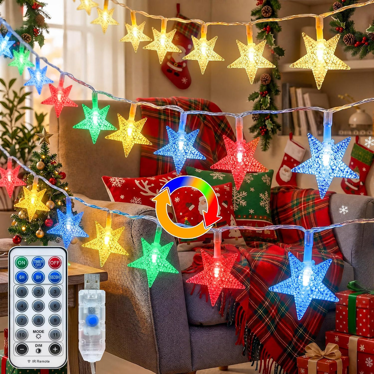 Star Lights String Lights USB 50FT 100 LED Warm White & Multicolor Changing