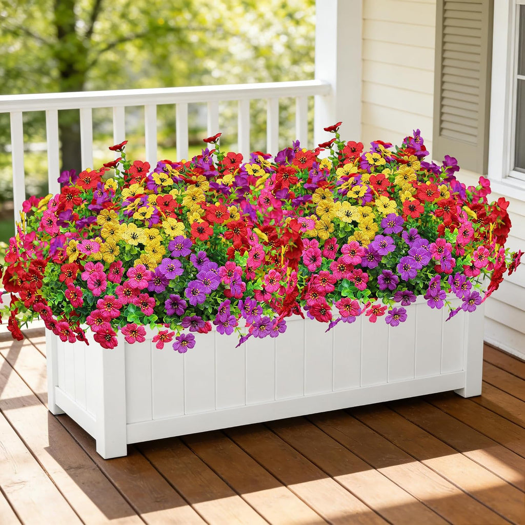 Artificial Flowers for Outdoors (12, Purple Red Yellow Hot Pink)