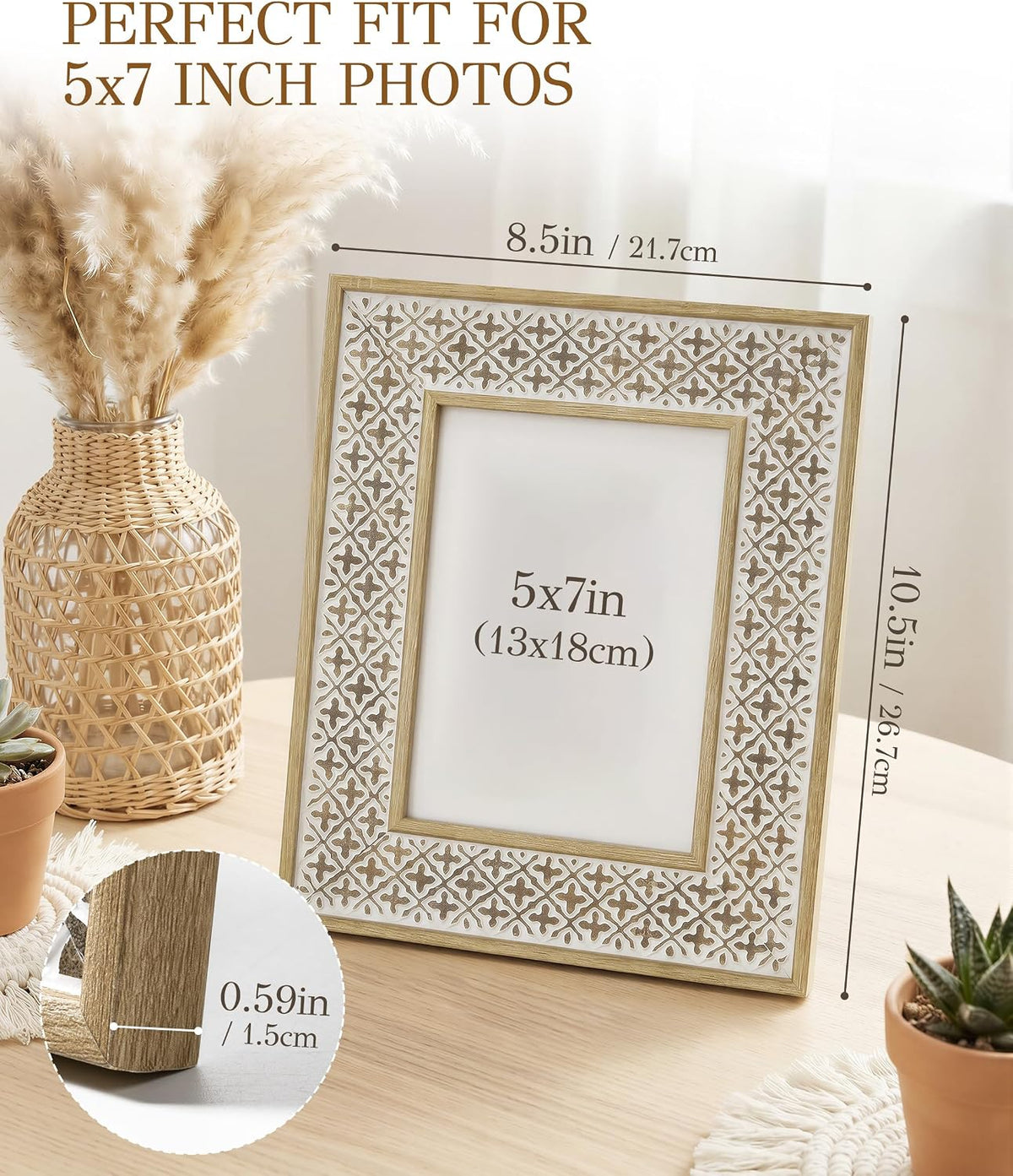 Afuly 5x7 Boho Picture Frame Set of 2 White Unique Photo Frame