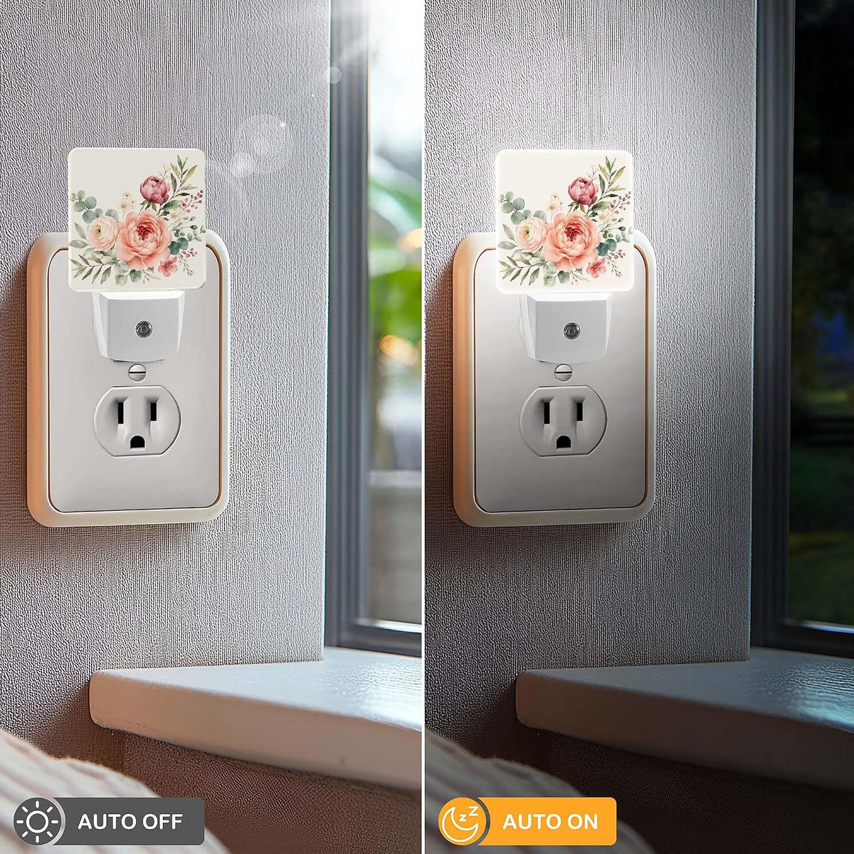 LED Night Light Lamp with Smart Sensor Dusk to Dawn Sensor,Romantic Roses Night Light Daylight White,0.5W Plug-into Wall for Adults,Bedroom,Bathroom,Hallway,Kitchen