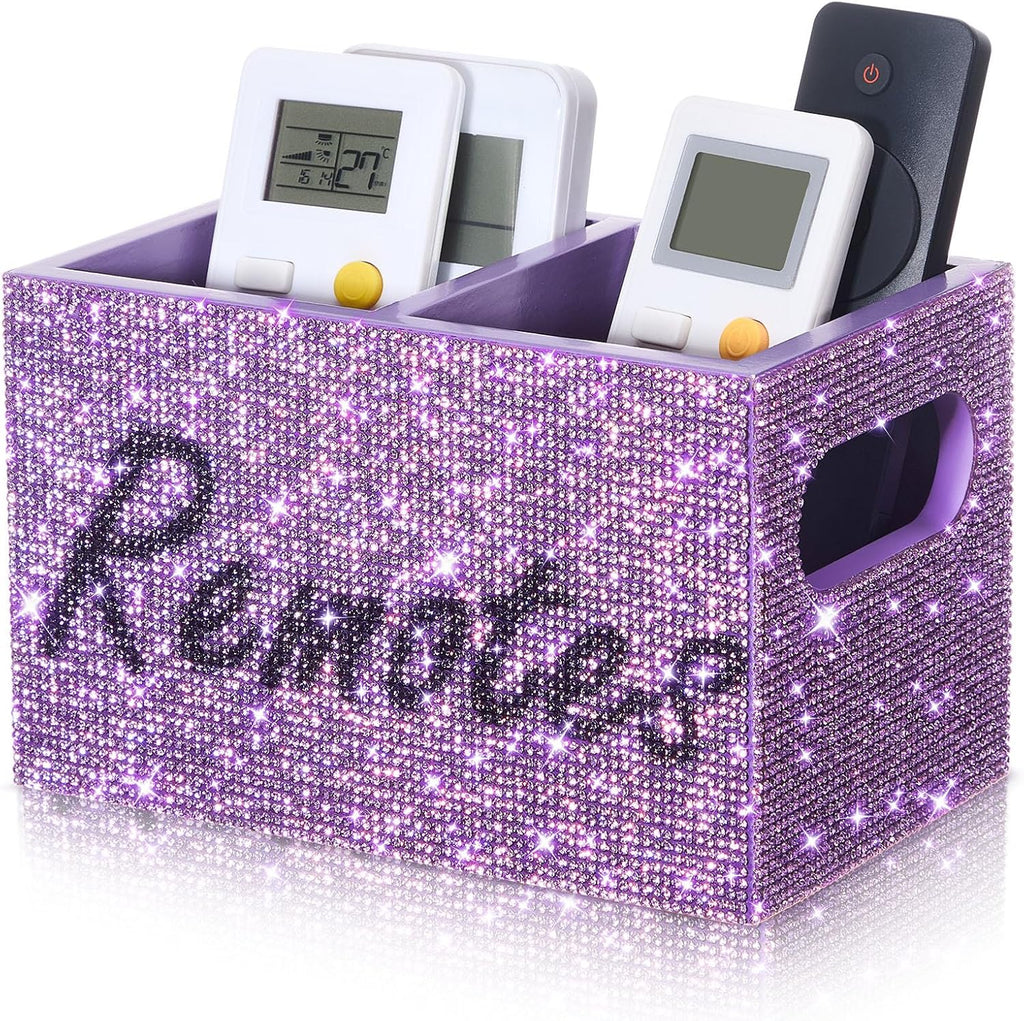 MotiMind Rhinestone Remote Control Holder,Desk Accessories for Gift, Purple