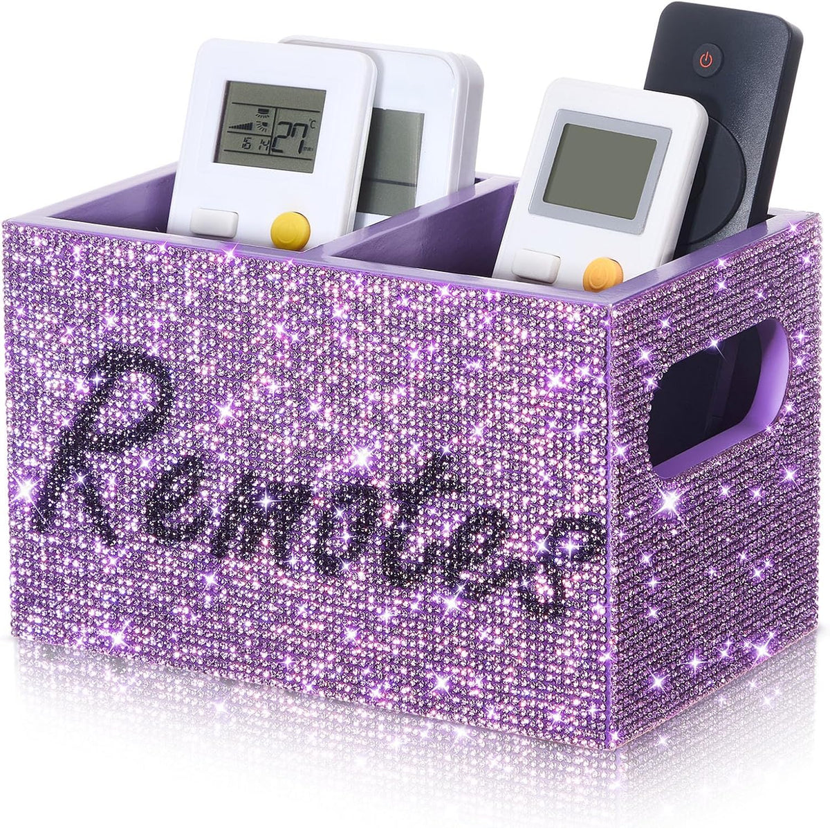 MotiMind Rhinestone Remote Control Holder,Desk Accessories for Gift, Purple