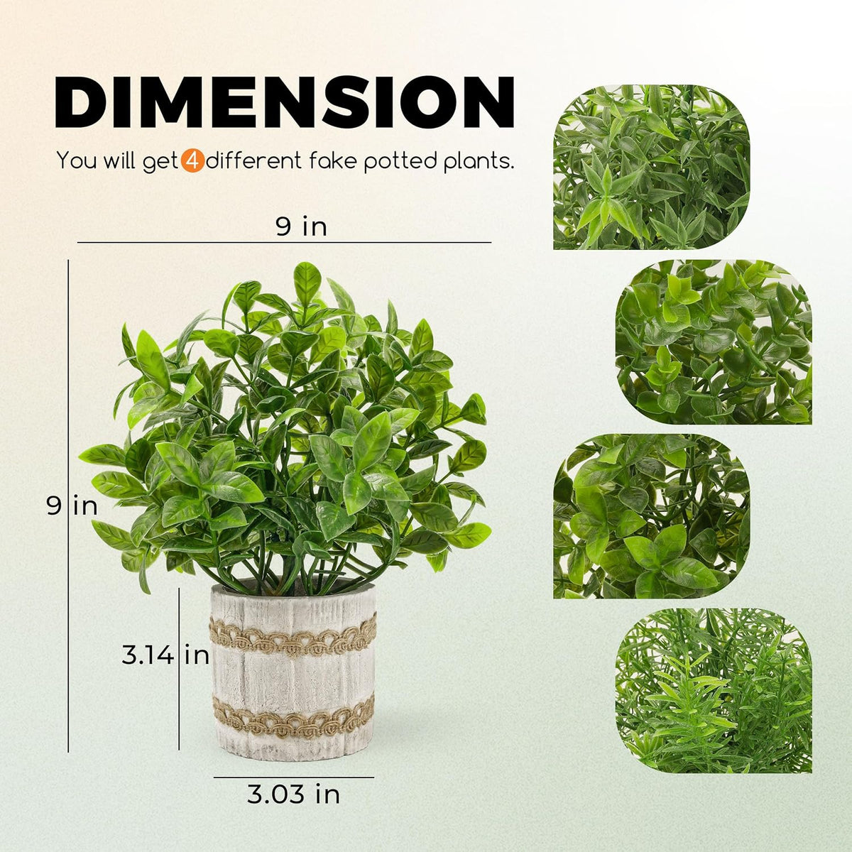 Der Rose 4 Pack Green Faux Plants Indoor Small Plants for Office Desk Decor