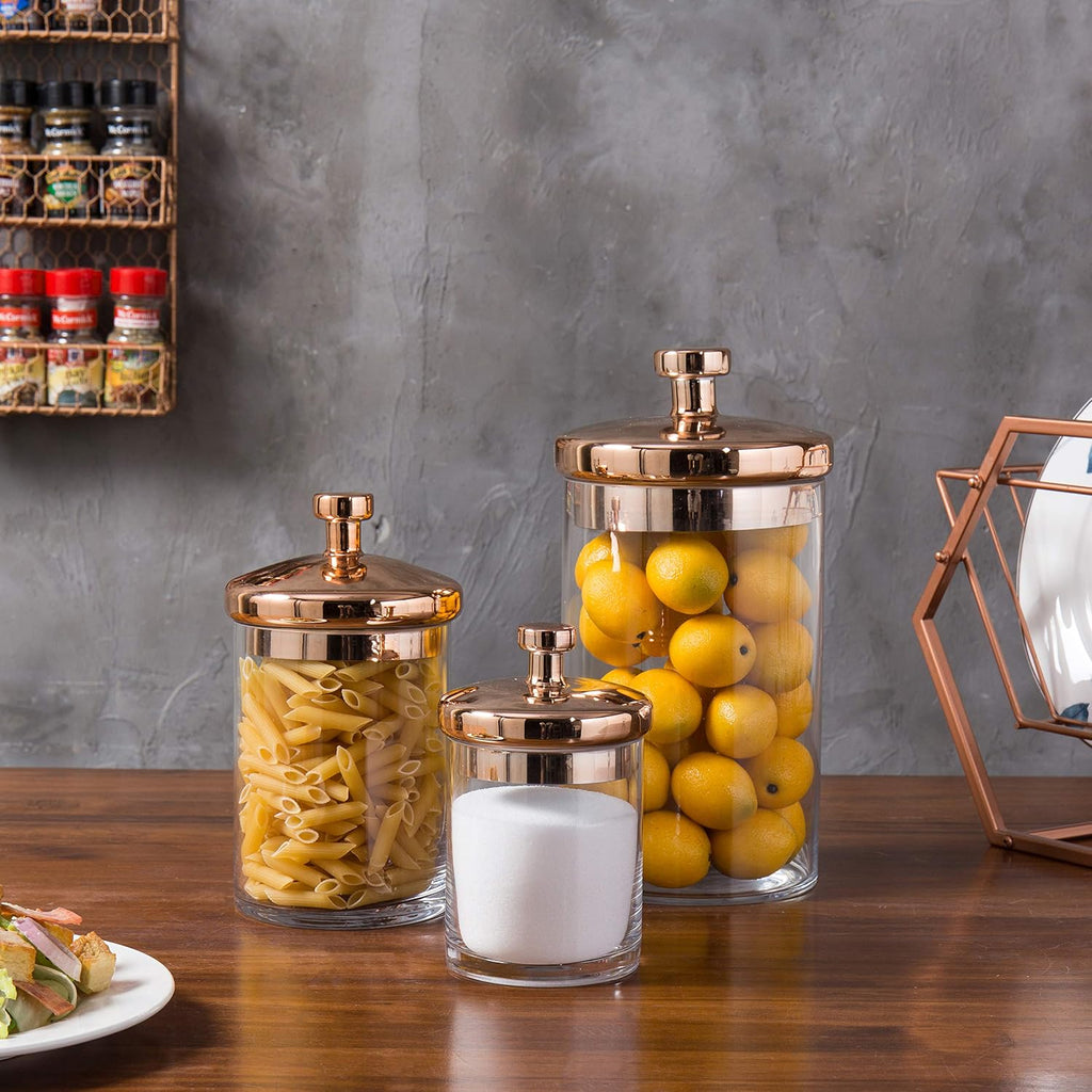 MyGift Glass Apothecary Cookie Jar Set with Copper Lid