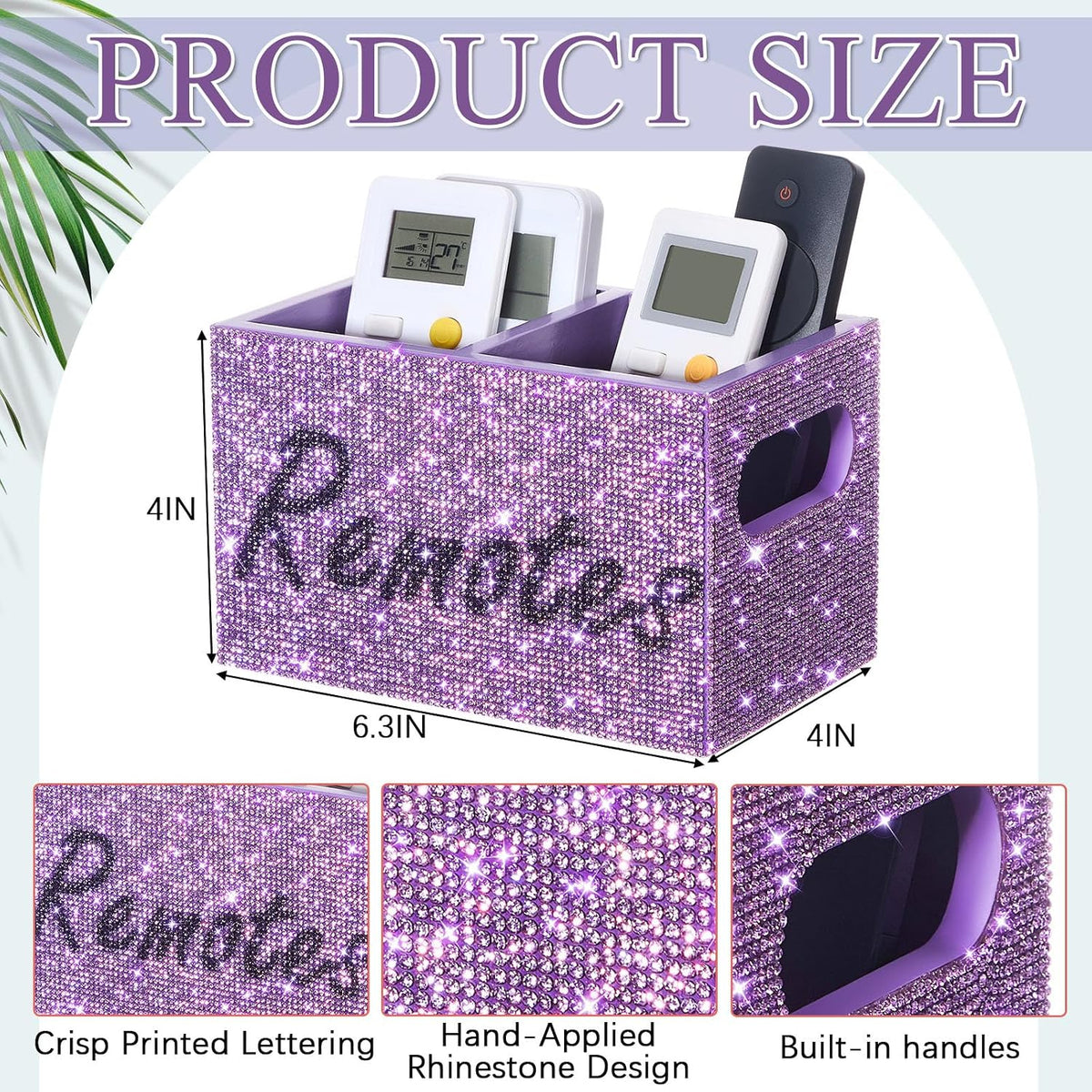 MotiMind Rhinestone Remote Control Holder,Desk Accessories for Gift, Purple