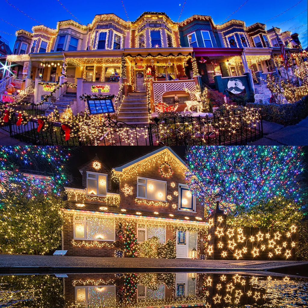 LJLNION 1000LED Christmas Lights, Extra Long 328FT Xmas Green Wire Fairy String Lights Plug in Outdoor, Remote Control & 8 Lighting Modes, Waterproof for Wedding Party Bedroom Decorations, Warm White