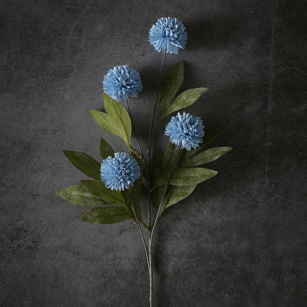 6 Pcs 27"Artificial Pompon Mum Silk Flower Stems for Vase (Dusty Blue)