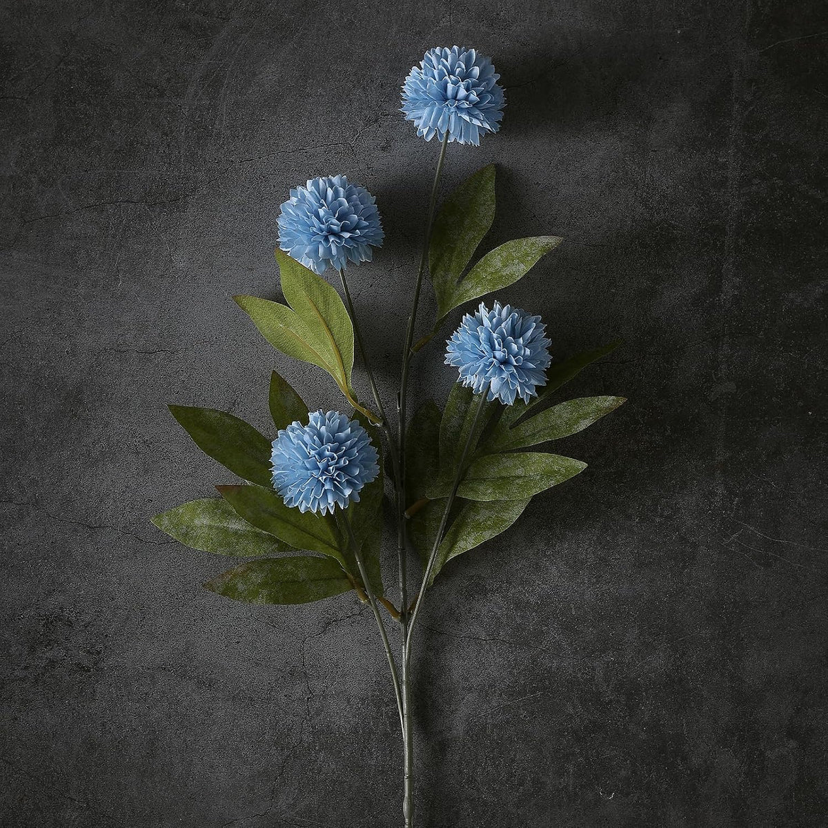 6 Pcs 27"Artificial Pompon Mum Silk Flower Stems for Vase (Dusty Blue)