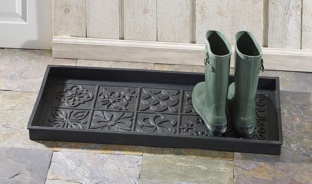HF by LT Tile Design Deluxe Rubber Boot Tray, 34 x 14 inches, Heavy Duty Vulcanized Rubber, One-Piece Seamless Construction, Year Round Use Indoors or Outdoors, Black