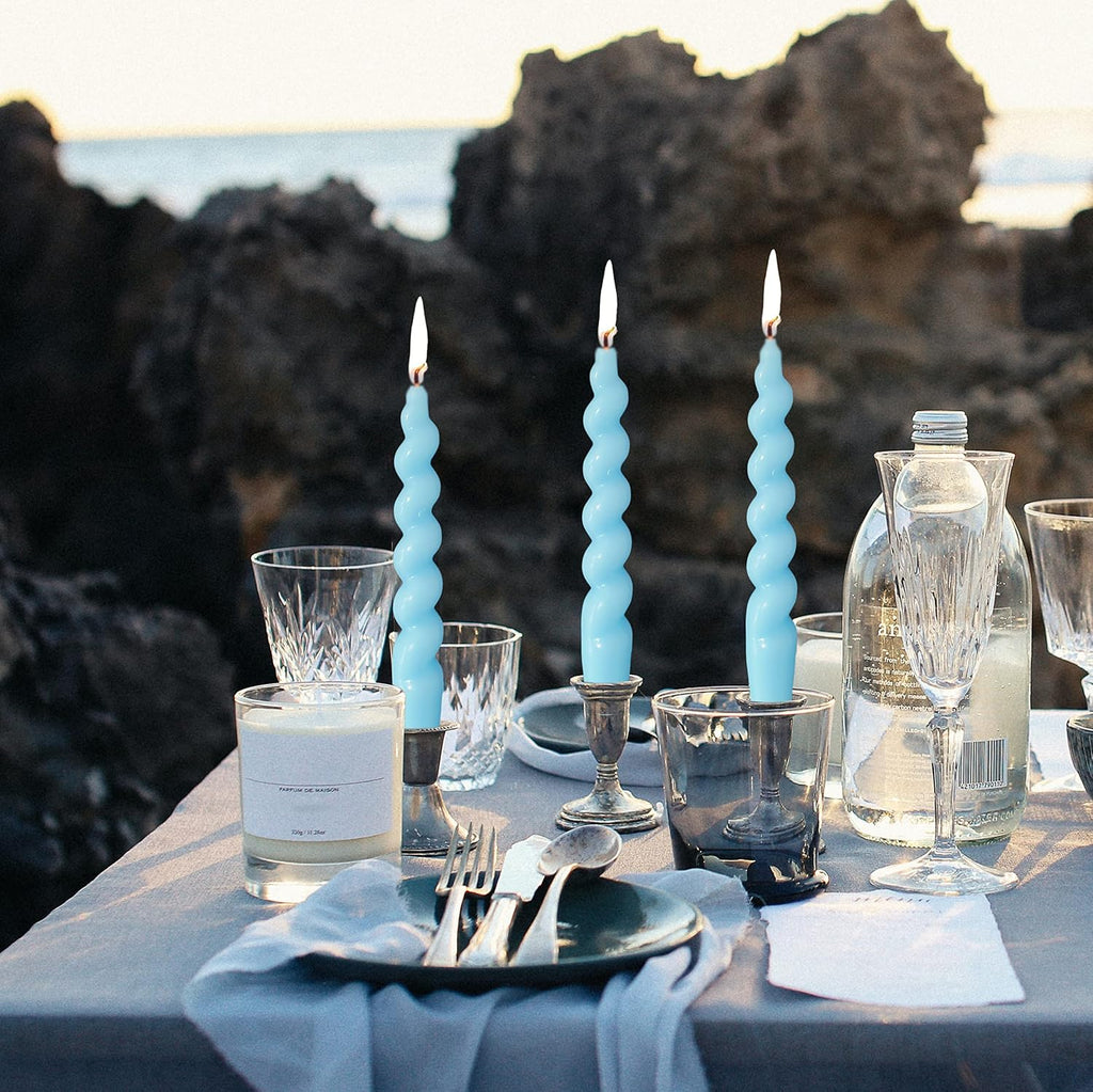 Spiral Taper Candle Blue Candlesticks,7 Inch Short Tapered Candles Unscented Candle Sticks Twisted Taper Candles for Holiday Dinner Party
