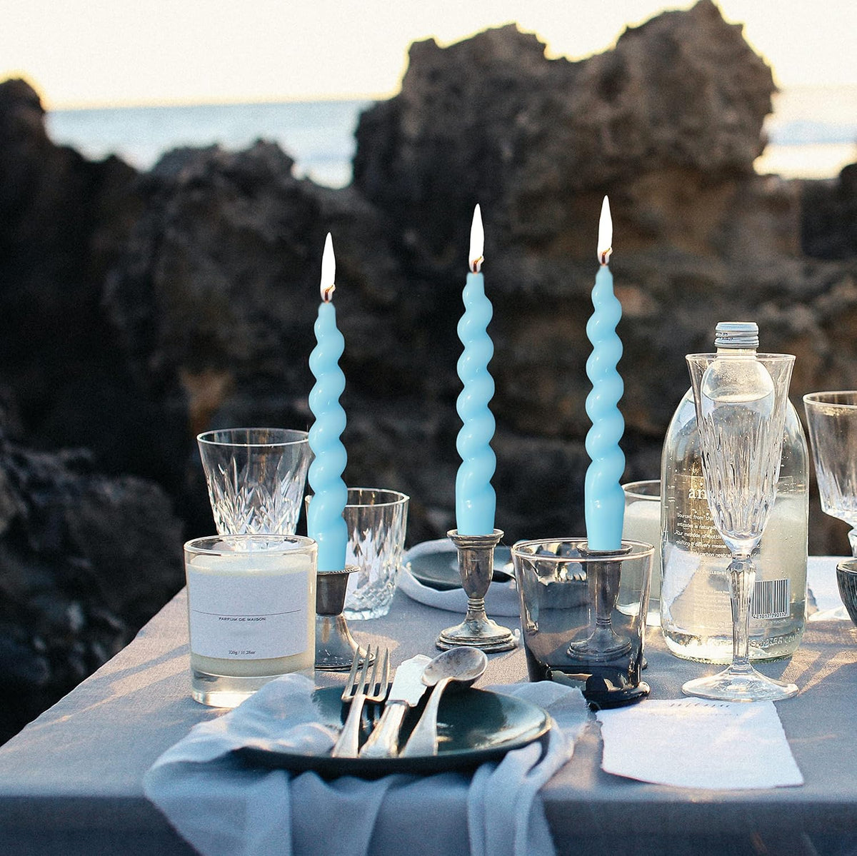 Spiral Taper Candle Blue Candlesticks,7 Inch Short Tapered Candles Unscented Candle Sticks Twisted Taper Candles for Holiday Dinner Party