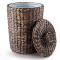 Tidita 4 Gallon Wicker Trash Can with Lid,Water Hyacinth Waste Basket,Black