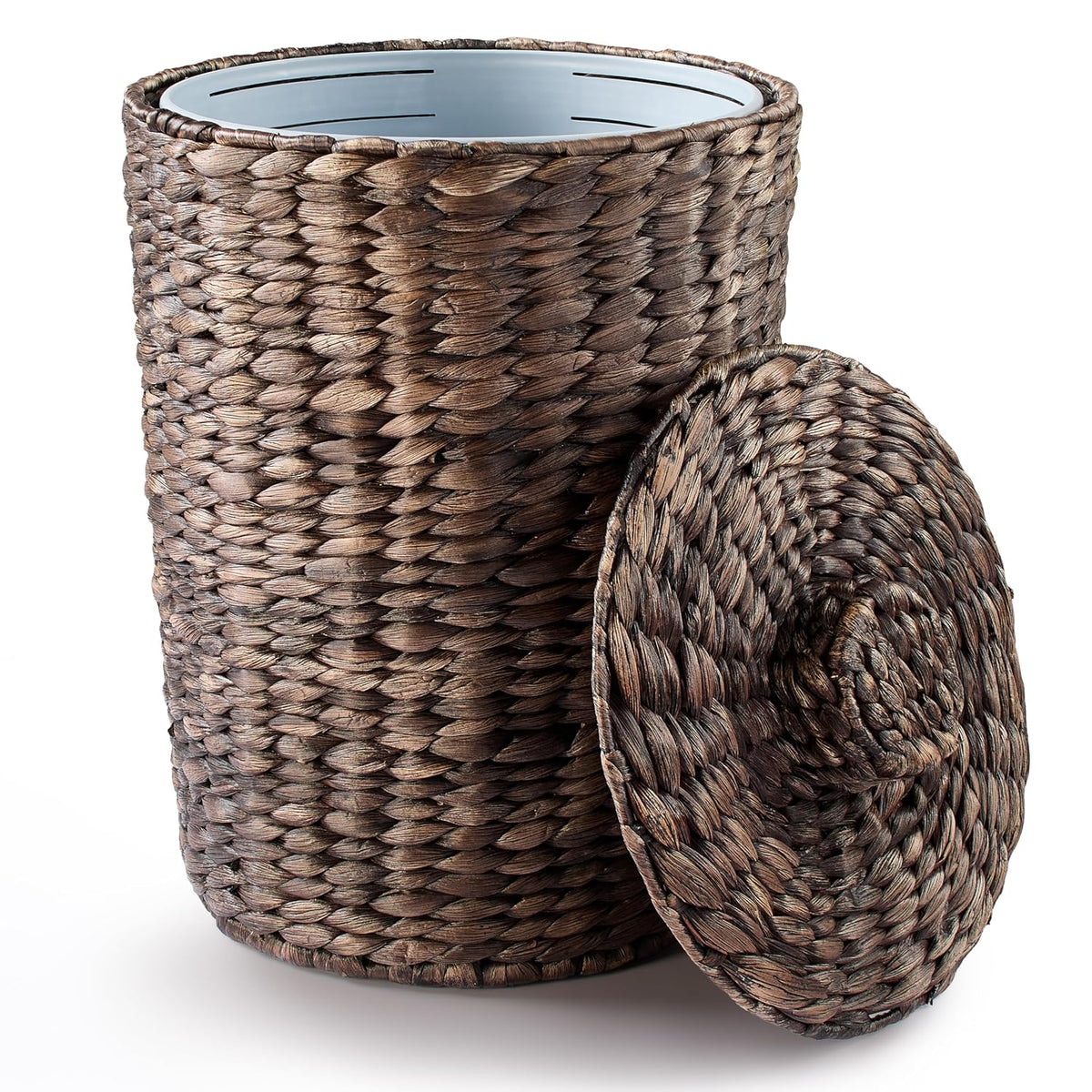 Tidita 4 Gallon Wicker Trash Can with Lid,Water Hyacinth Waste Basket,Black