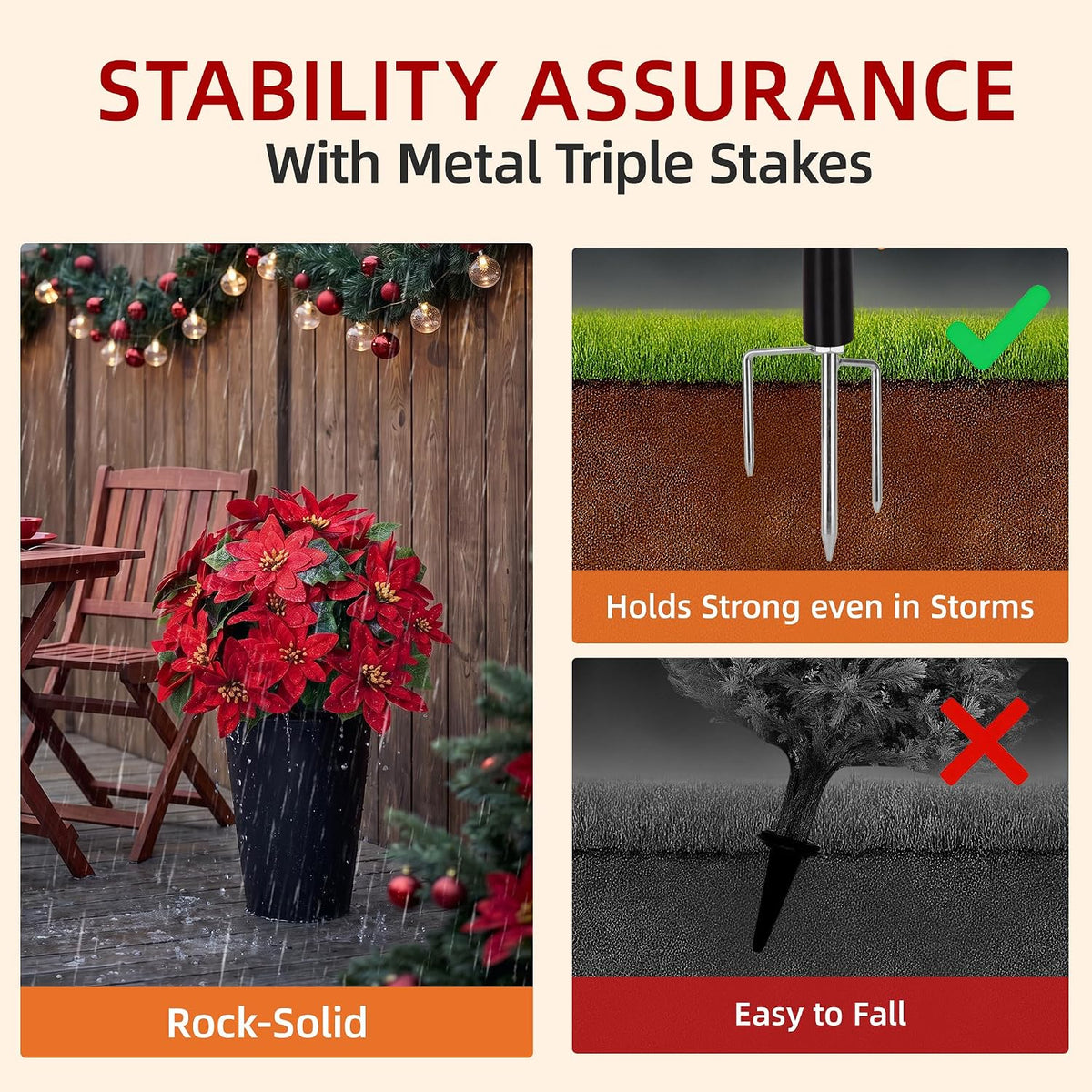 Artificial Christmas Poinsettia Flower Topiary Shrubs, Faux Greenery Ball Bush for Christmas Decoration,24.8" Fake Tree with Ground Spike,UV Resistant Plants for Front Porch Outdoor Decor,Set of 2
