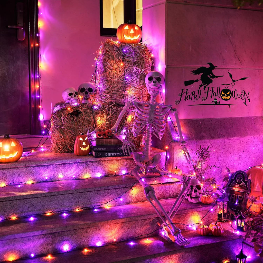 JMEXSUSS 66ft 200 LED Orange and Purple Halloween String Lights, Plug in