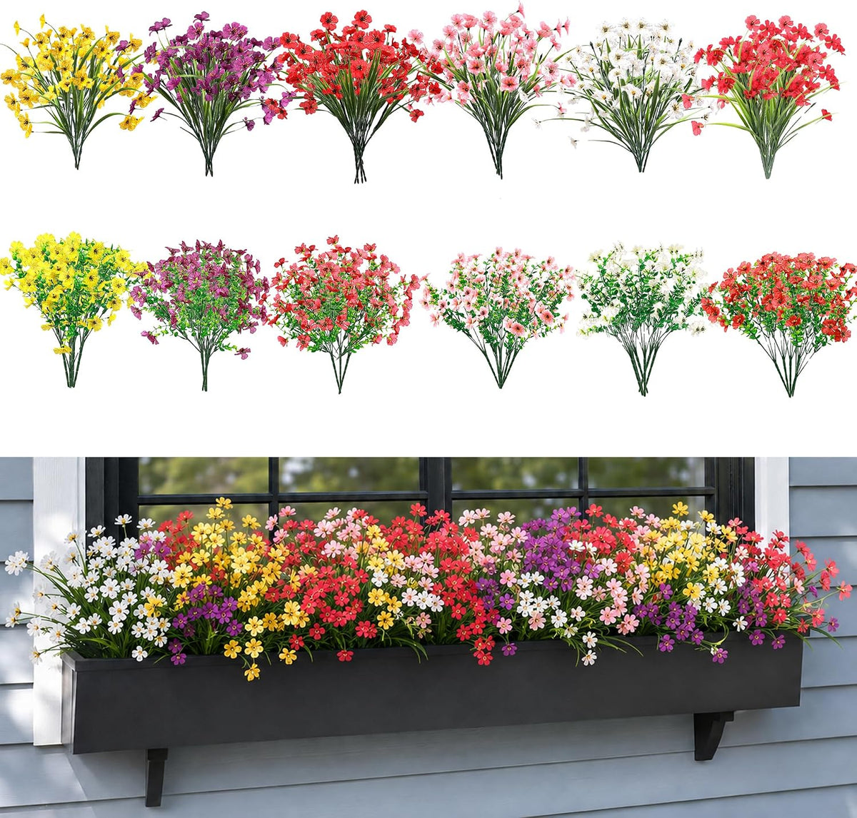 Artificial Fall Flowers 12 Pcs, Mixed Styles with Monkey Grass & Eucalyptus