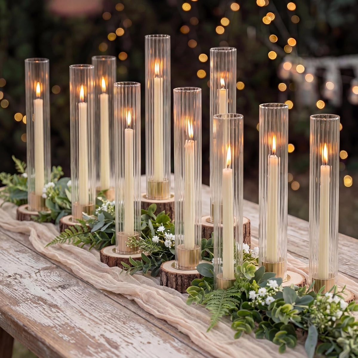NUPTIO Hurricane Glass Candle Holders, Set of 10 Gold Taper Candle Holders