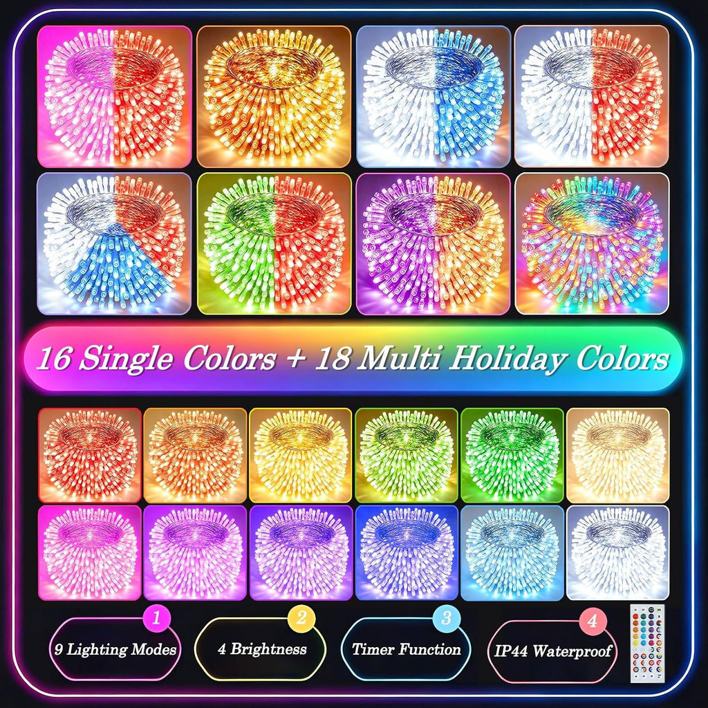 Color Changing Christmas String Lights with Remote, 35 Colors 164FT 500LED String Lights Outdoor Decoration, Indoor Connectable RGB Twinkle Fairy Lights Plug in for Xmas Tree Halloween Decoration