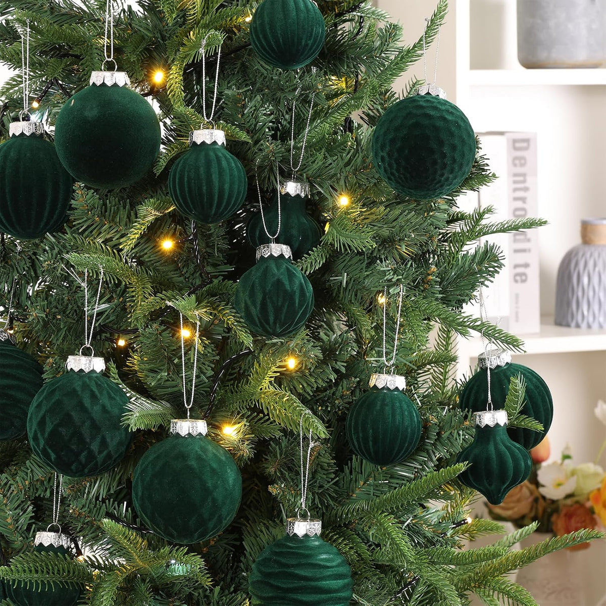 ZenNex 25Pack Velvet Xmas Ball Ornaments for Christmas Tree, Emerald Green
