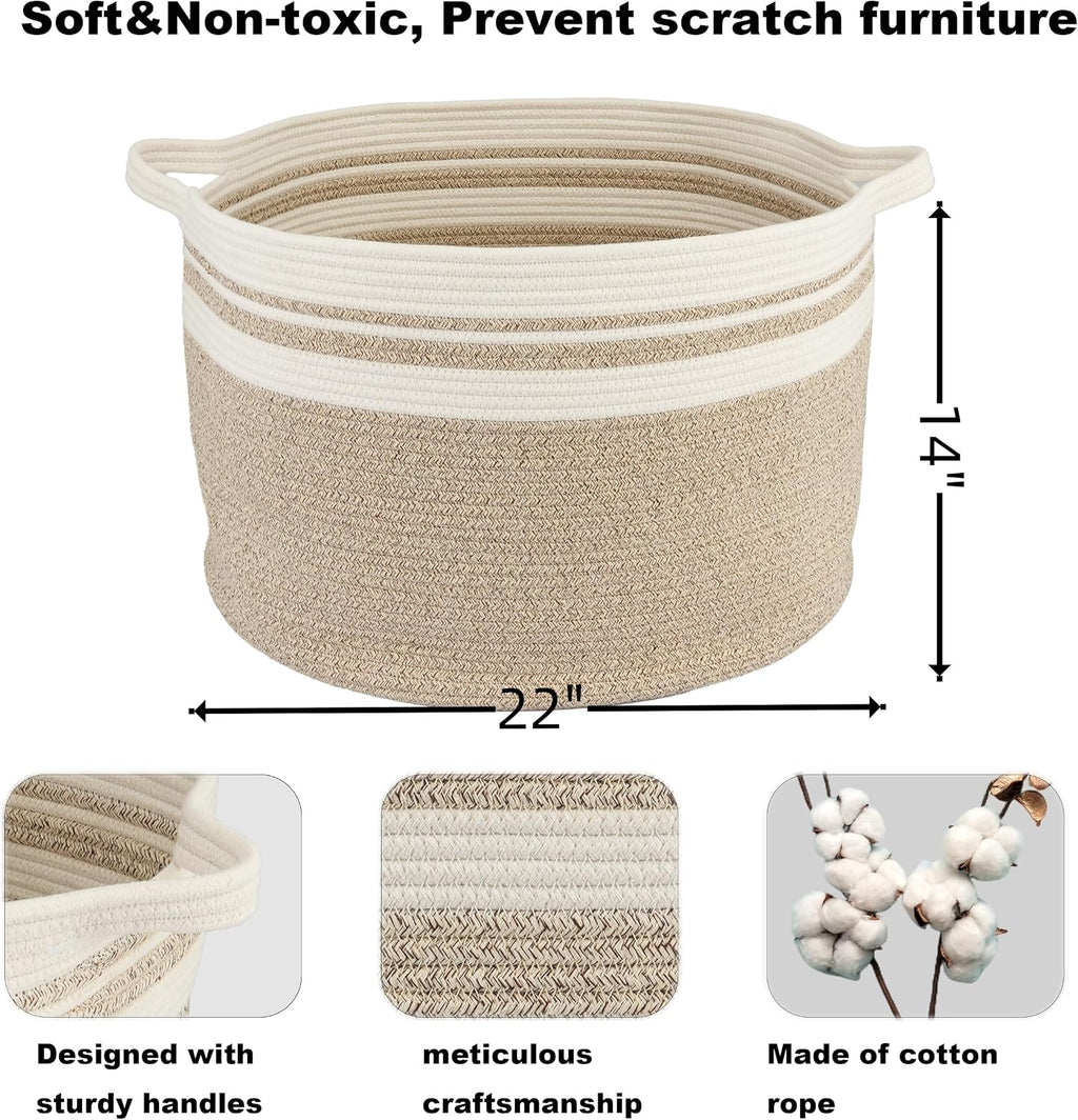 XUANGUO Extra Large Cotton Rope Round Storage Basket 22" x 14"