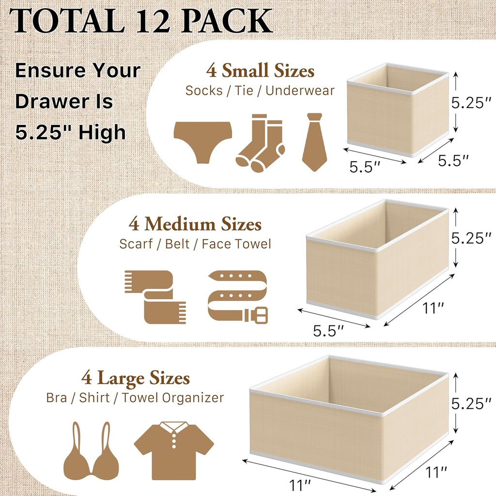 Simple Houseware Foldable Drawer Organizer Stocking Bin, Set of 12, Beige
