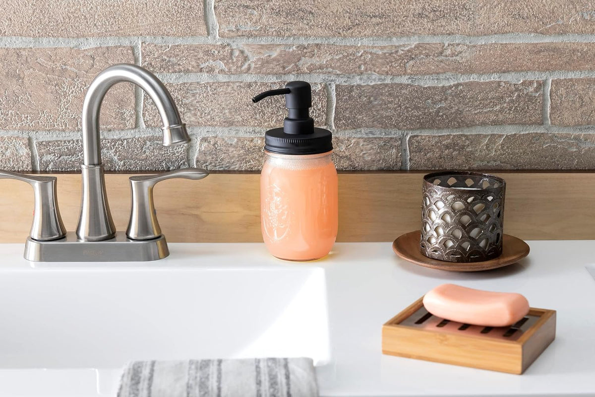 Jarmazing Products Mason Jar Soap Dispenser - Black - with 16 Ounce Ball Mason Jar - Made from Rust Proof Stainless Steel - Two Pack
