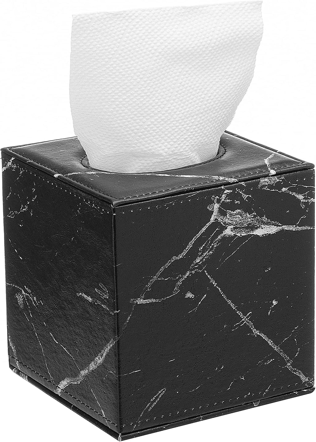 S Forever Home Decor Flower Pattern Faux Leather Tissue Box Cover (Square,Black Marble)