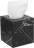 S Forever Home Decor Flower Pattern Faux Leather Tissue Box Cover (Square,Black Marble)