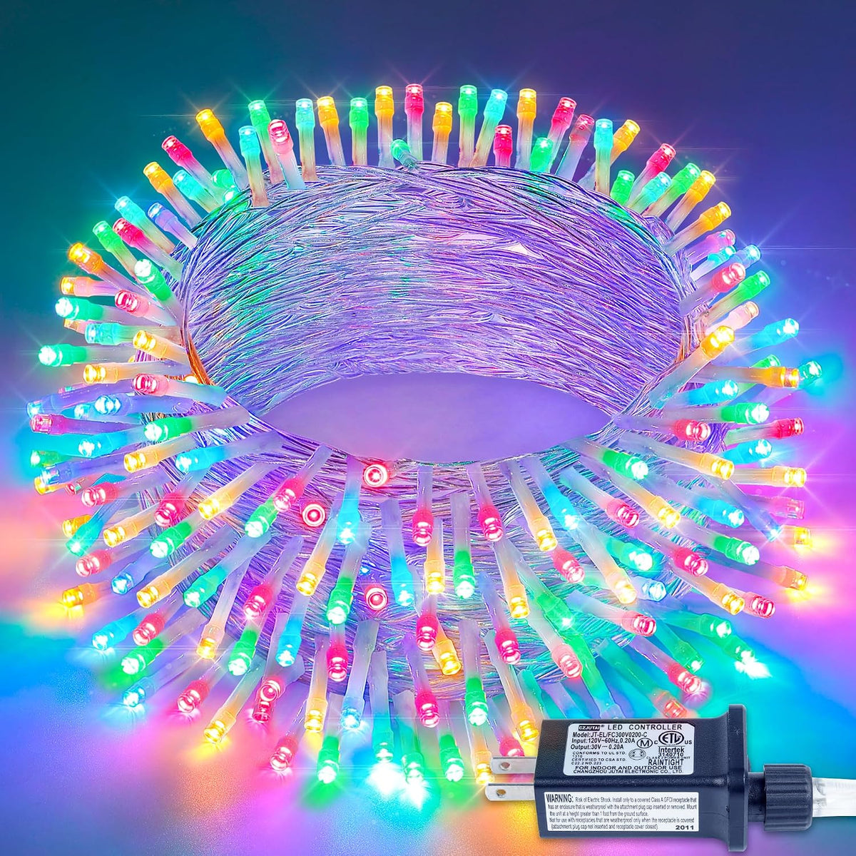 YOUNGAR 98FT String Lights Outdoor, 8 Modes Fairy Twinkle Christmas 200 LED Lights, 30V Plug-in for Tree, Home, Garden, Wedding, Party, Holiday Indoor Decoration, Multicolor