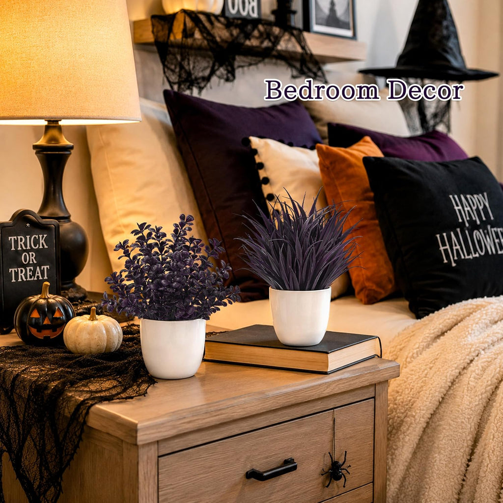 Der Rose 4 Pack Purple Artificial Plants in Pots, Halloween Fall Decor