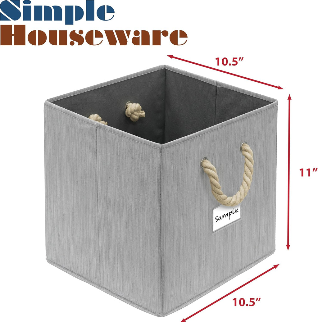 Simple Houseware 11-Inch Cube Storage Bin with Braided Handles, Gray