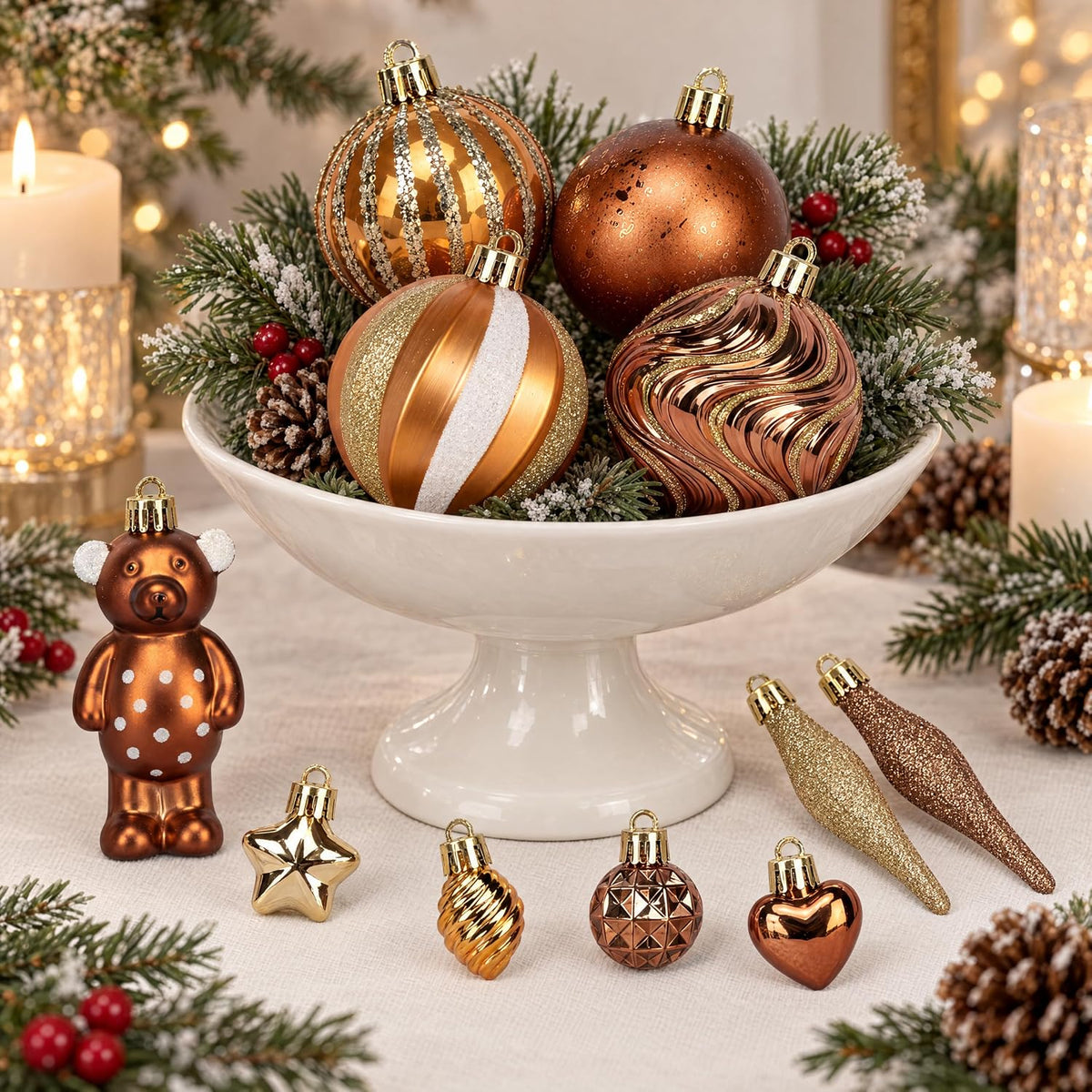 46PCS Christmas Ornament Set, Bronze Hanging Decorations