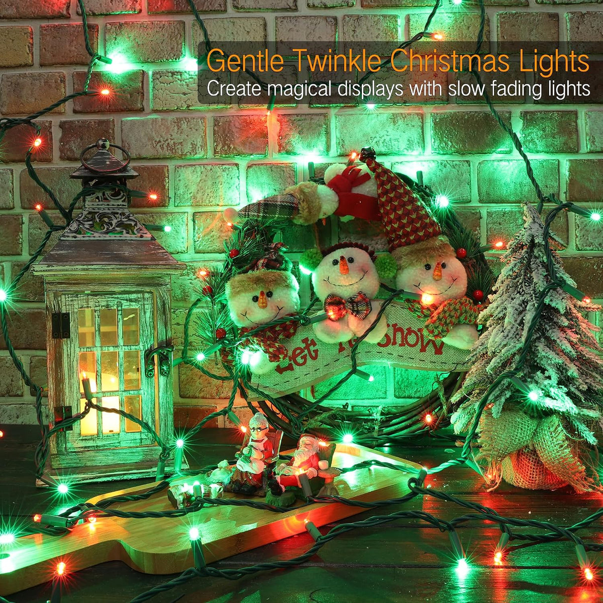 Brizled Red & Green Gentle Twinkle Christmas Lights, 100 LED Connectable