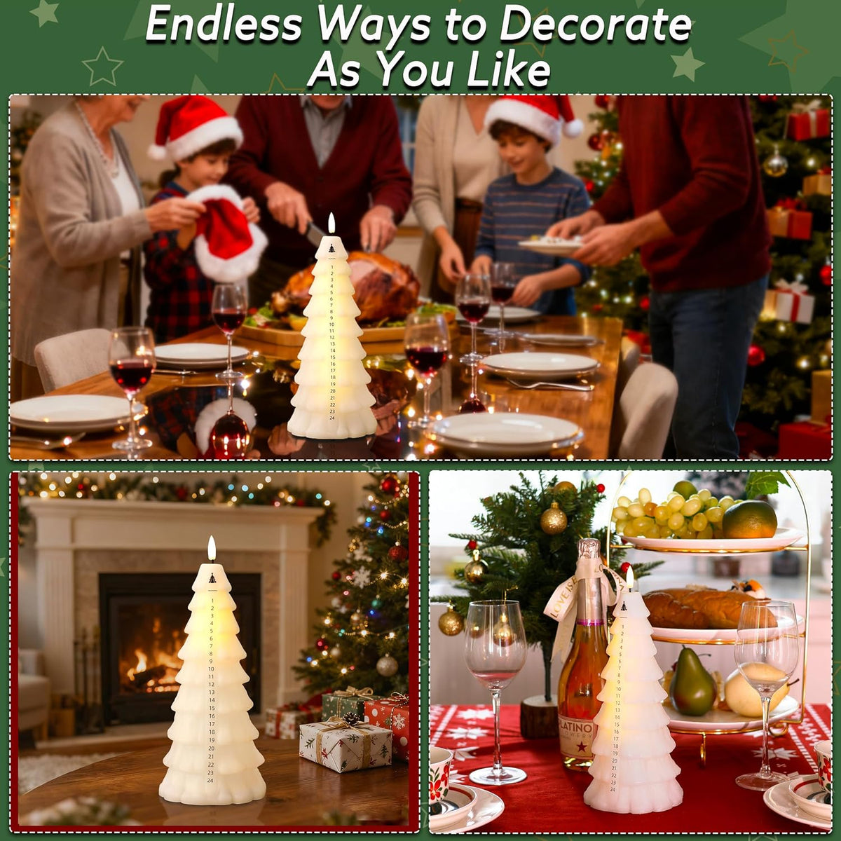 Christmas Tree Candles with Remote, Wax Christmas Countdown Candles White