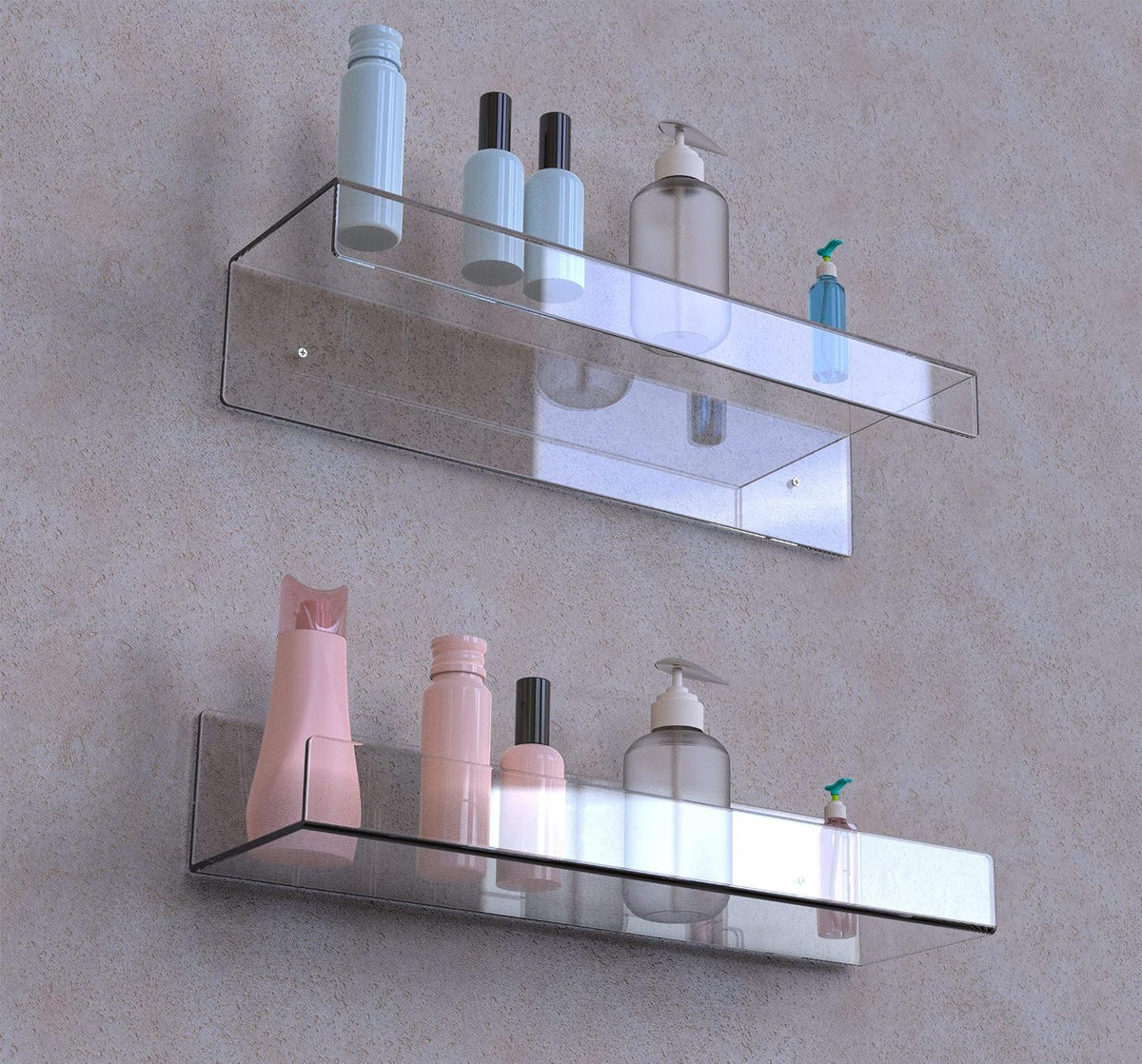 2 Pcak Clear Acrylic Shelves for Bedroom,Room,15 Inch Bathroom Wall Shelf & Organizer,Invisible Floating Shelves & Wall Storage for Collectibles Perfume Shelf,Record,Funko Pop,Lego Display,Bookshelf