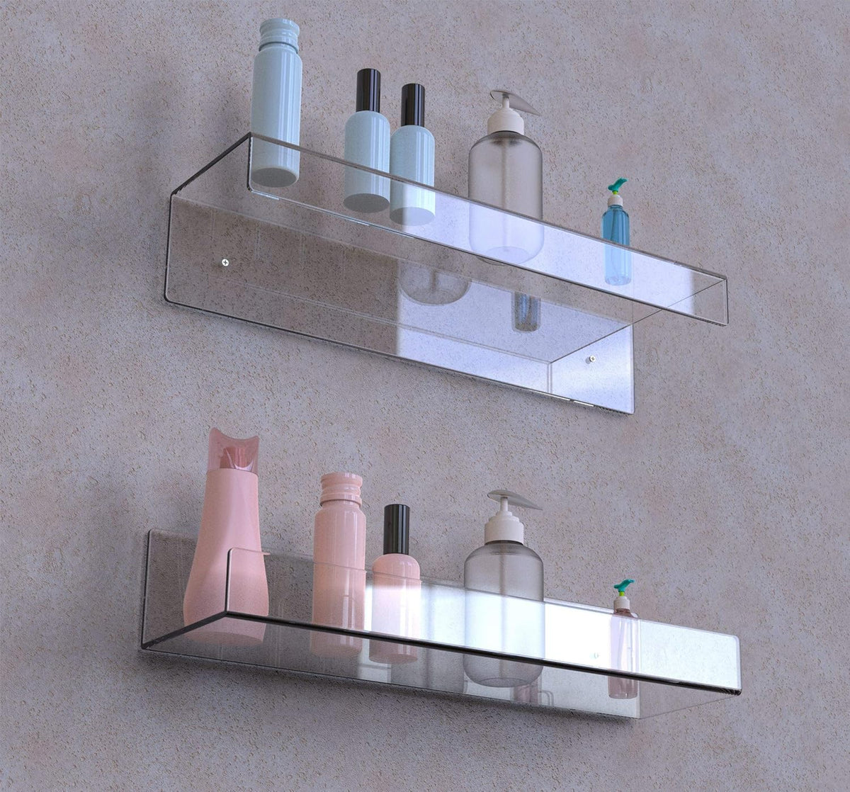 4 Pcak Clear Acrylic Shelves for Bedroom,Room,15 Inch Bathroom Wall Shelf & Organizer,Invisible Floating Shelves & Wall Storage for Collectibles Perfume Shelf,Record,Funko Pop,Lego Display,Bookshelf