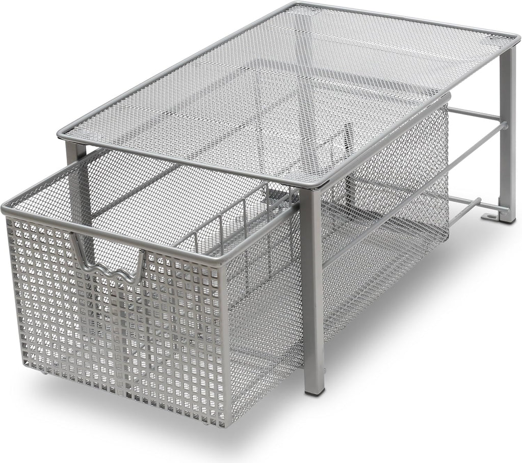 Deco Brothers Stackable Pull Out Cabinet Sliding Basket with Divider, Large