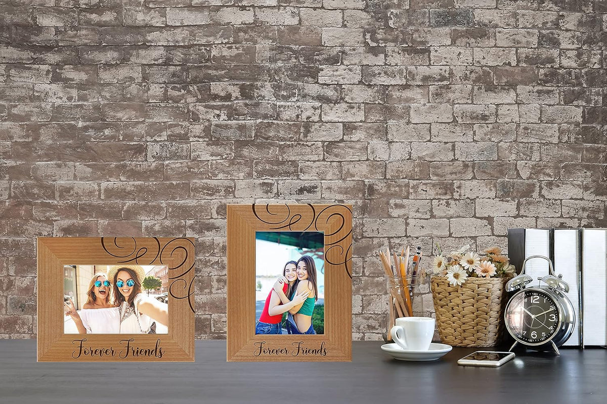 Best Friends Picture Frame Gift - Forever Friends - Birthday Gifts for Women, Besties - Unique Present for Long Distance Friendship - Engraved Wood Photo for Soul Sisters, 4x6 Vertical